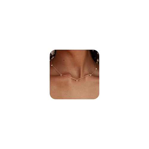 Mothers Day Gifts - Dainty Silver Gold Necklaces for Women Cute Station Choker Simulated Diamond Necklace Simple Layering CZ Necklace Trendy Jewelry Gifts - color: Gold, style: 5pcs Hanging CZ-Cable Chain