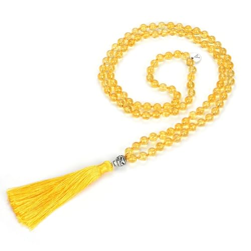 Adabele Premium 108 Mala Beads Malas Necklace - Natural Healing Gemstone Tibetan Buddhist Japa Prayer Meditation Reiki Chakra Stone Quartz Rock Women Men Jewelry - style: Citrine
