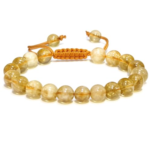 ANAYA AGATE Energy Protection Crystal Handmade Adjustable Bead Bracelet Perfect for Men, Women’s Christmas Gift - Gemstone Healing Stretch Bracelet Pulsera Para Hombre Mujer Stocking Stuffer - color: Citrine Natural