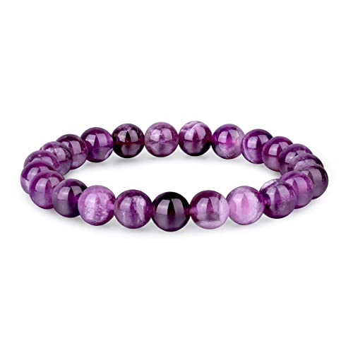 Crystal Vibe 8mm Beaded Bracelets For Women Men - Healing Crystal Bracelet - Adjustable Size - color: Amethyst