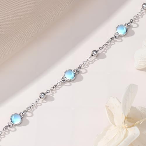 HPQQ Anklet Bracelet for Women 925 Sterling Silver Natural Stone Chain Bead Ankle Bracelet Beach Summer Fine Jewelry Mothers Day Birthday Gifts for Women Mom Wife - color: Bracelet-7"-9"-Moonstone