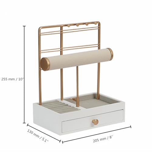 TANG SONG Multi-Functional Drawer Storage Rack Necklace Display Stand Necklace Bracelets Earring Chains Organizer Holder for Home (White) - color: White