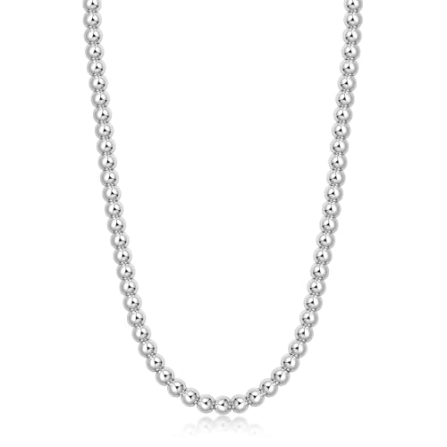 AMITER Stainless Steel Bead Necklace, 3mm/ 4mm/ 5mm/ 6mm/ 8mm Ball Beaded Chain Necklaces for Women & Men - size: 24 Inches, style: 6mm Silver
