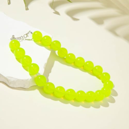 Colorful Chunky Beaded Necklace for Women Acrylic Bead Choker Necklaces Fashion Large Round Beads Necklaces for Women Handmade Summer Jewelry - color: Green Beaded Necklace