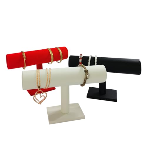 Jewelry Organizer Stand for Women - T-Bar Bracelet, Watch & Hair Tie Storage Display Rack with Travel-Friendly Design(Red Velvet) - color: Red Velvet