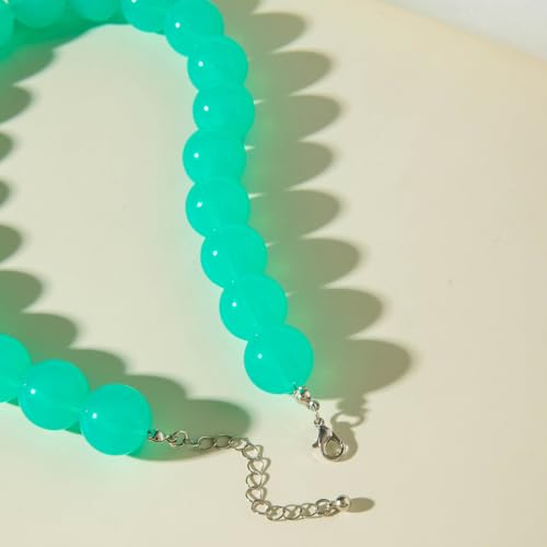 Colorful Chunky Beaded Necklace for Women Acrylic Bead Choker Necklaces Fashion Large Round Beads Necklaces for Women Handmade Summer Jewelry - color: Cyan Beaded Necklace