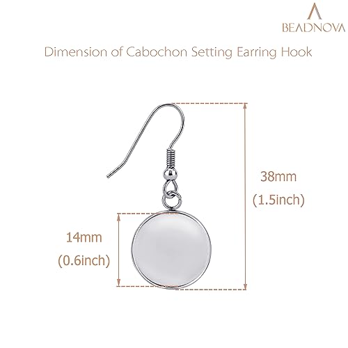 BEADNOVA Earring Kit 30pcs Blank Ear Wire Hook 14mm Stainless Steel Cabochon Setting Earring Bezel with Rubber Backs for Cabochon Resin DIY Earwire Making (14mm, 30pcs) - color: 30pcs, size: 14mm