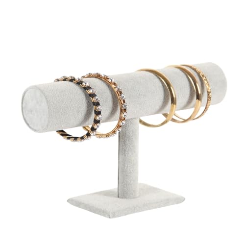 Jewelry Organizer Stand for Women - T-Bar Bracelet, Watch & Hair Tie Storage Display Rack with Travel-Friendly Design(Grey Velvet) - color: Grey Velvet