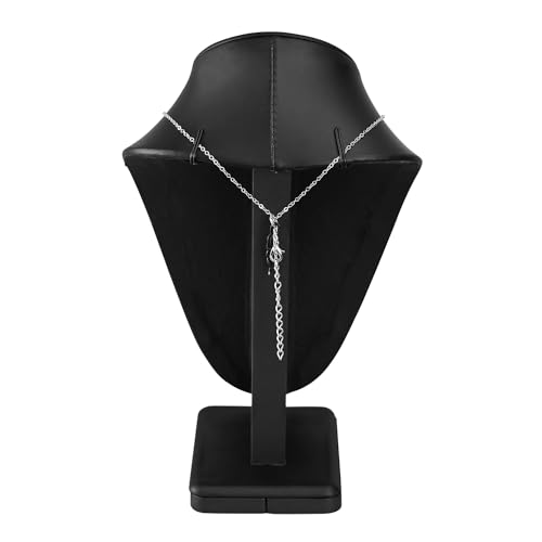 MOOCA 2 Pcs Deluxe Faux Leather Medium Necklace Chain Jewelry Display Holder, Jewelry Stand, Necklaces Display Mannequin Bust Stand, Black Faux Leather - color: 3) Black Faux Leather, 2 pieces