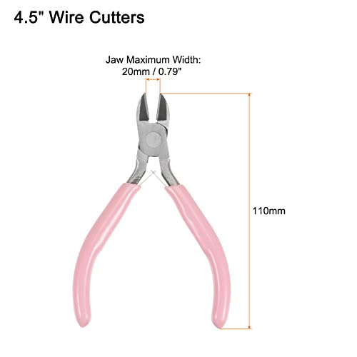HARFINGTON Wire Cutters 4.5 Inch Diagonal Cutting Side Precision Pliers with Pink Plastic Handle for DIY Crafts Jewelry Making