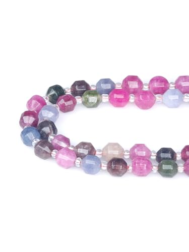 8mm Faceted Natural Tourmaline Stone Loose Round Semi Gemstone Beads for Bracelet Necklace Jewelry DIY Making - color: Tourmaline-1