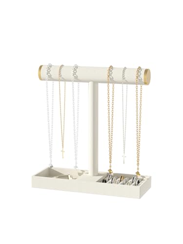 Bracelet and Necklace Holder,Velvet Jewelry Necklace Display Organizer Stand,bracelet Holder for Selling,Bracelet and Necklace Storage Tree (Style 1（Beige+ Metal lid）) - style: Style 1（Beige+ Metal lid）