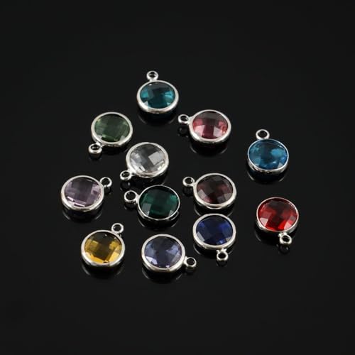 Adabele 5 sets Grade A Mixed Birthstone Charm 6mm Small Crystal Pendant Drop Bead Sterling Silver Plated (60pcs) For DIY Craft Jewelry Making CCP20 - color: Silver, size: 6mm (0.24") - 60pcs