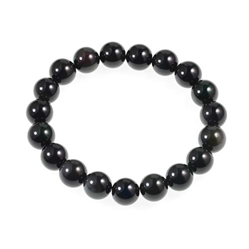 AD Beads Natural Gemstone Round Beads Stretch Bracelet Healing Reiki 10mm (Obsidian) - color: Obsidian