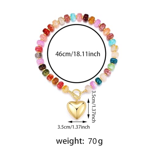 GZQ Chunky Gold Heart Necklace for Women, Resin Beaded Chain with Puff Heart Adjustable Clasp, Perfect for Daily Wear Party Date Streetwear Outfits Fashion Jewelry Gift - color: Colorful