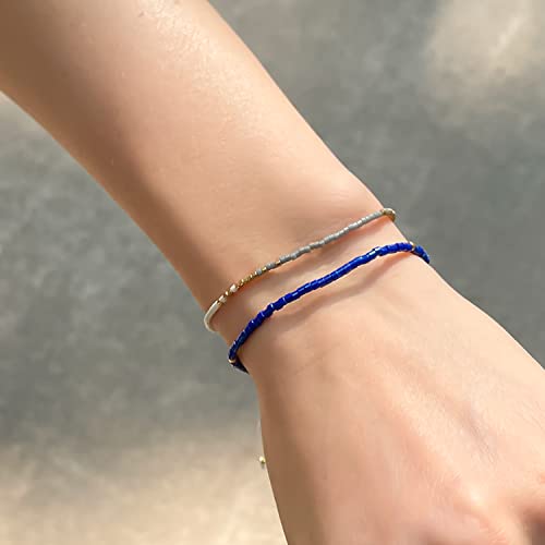 KELITCH Adjustable turquoise bead bracelet single color knitting friendship bracelet fashion jewelry daily wear gift (28 color selection) - color: Blue 04T