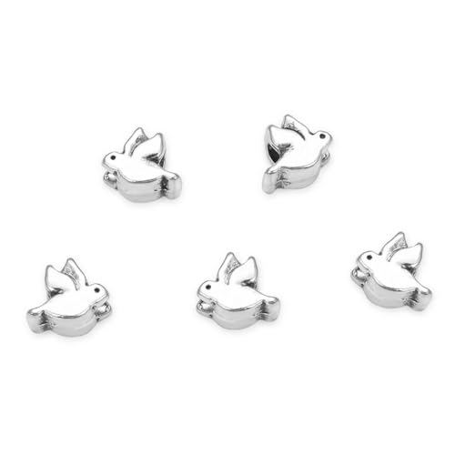 20pcs Cute Dove Bird Symbol of Peace Hope Large Hole Animal Loose Beads (4.5mm Hole) Antique Silver Metal Spacer for DIY Craft Jewelry Making MEC-A2 - size: Dove/Bird