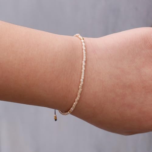 KELITCH Adjustable turquoise bead bracelet single color knitting friendship bracelet fashion jewelry daily wear gift (28 color selection) - color: Beige 04H