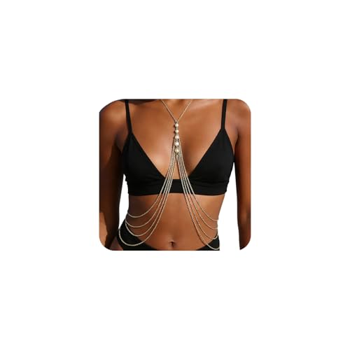 Body Chain,Body Jewelry for Women,Sexy Layered Chest Chain,Layered Adjustable Waist Jewelry for Beach Accessories,Gold Plated Waist Chains - color: Gold-M