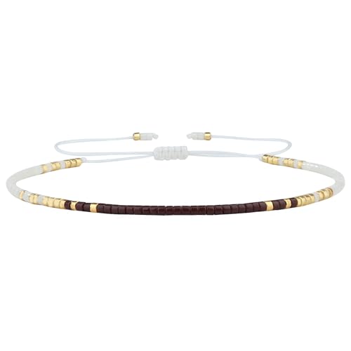 KELITCH Adjustable turquoise bead bracelet single color knitting friendship bracelet fashion jewelry daily wear gift (28 color selection) - color: Brown 020M
