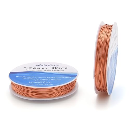 Adabele 164 Feet Premium Tarnish Resistant Round Bare Raw Jewelry Copper Wire Beading Wire Spool Bulk (0.7mm/21 Gauge) for DIY Craft Jewelry Making BF287-7 - color: Copper, size: 0.7mm (21 Gauge) wire - 2 Rolls