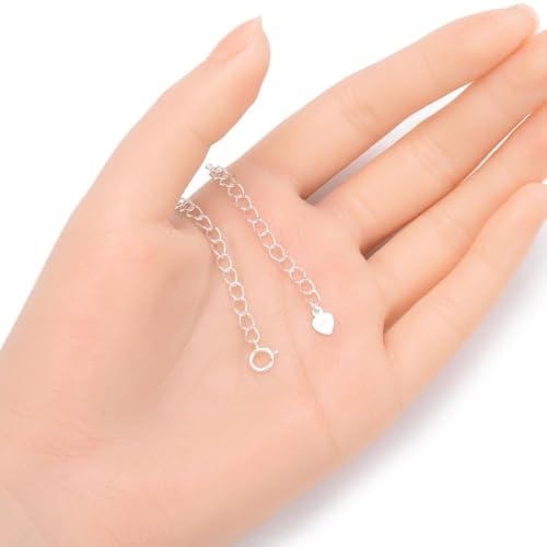 1pc Adabele Authentic 925 Sterling Silver Chain Extender Clasp Cute Heart Drop Strong Removable Adjustable 2 inch Extension for Necklace Bracelet Anklet Jewelry Making SS301-2 - color: Silver, size: 2 inch - 1pc