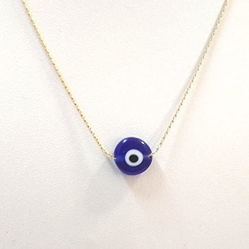 10mm Handmade Lampwork Glass Dark Blue Evil Eye Bead with Real 14kt Gold Filled Fine 0.6mm Chain NECKLACE. Made to your size. - size: 20" 50cm