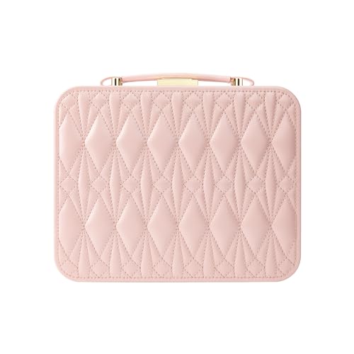 Large Jewelry Travel Organizer, Large Travel Jewelry Box with Removable Jewelry Tray, 2-Layer Jewelry Boxes for Women, Pink - color: A Gentle Pink
