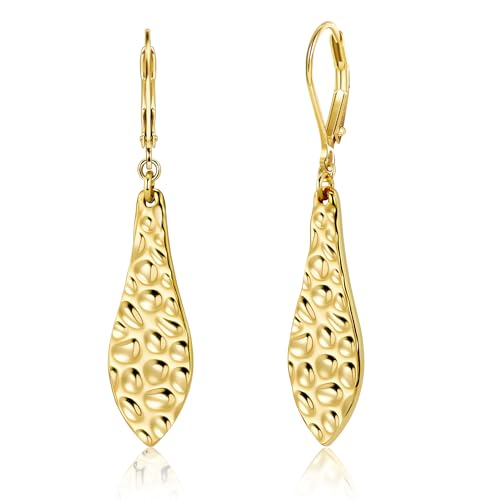 ALEXCRAFT 925 Sterling Silver Dangle Earrings for Women, 14K Gold Plated French Leverback Earrings, Hypoallergenic Lightweight Statement Hammer Square Bar Long Drop Earing for Women Trendy Jewelry - color: GoldB