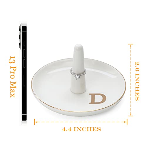 HOME SMILE Initials Ring Holder Jewery Tray with personalized D-Monogrammed Engagement Gifts for Friends,Birthday Mother's Day Christmas Gifts for Women,Ceramic White - style: D