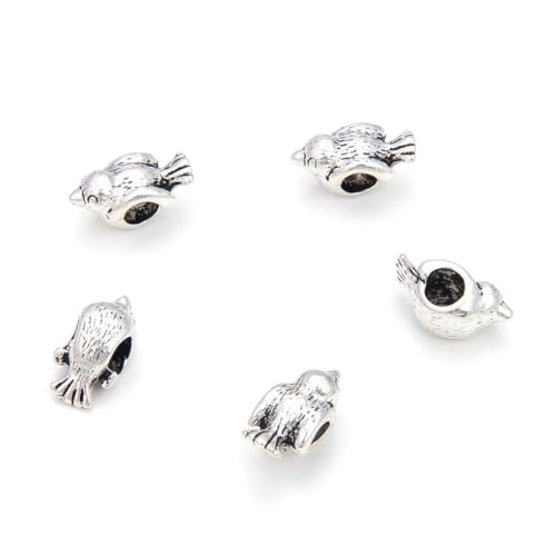 20pcs Cute Bird Symbol of Freedom and Hope Large Hole Animal Loose Beads (4.5mm Hole) Antique Silver Metal Spacer for DIY Craft Jewelry Making MEC-A9 - size: Bird