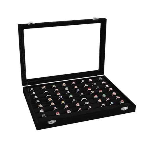 Wudygirl 7 Slot Ring Holder Organizer Display Tray for Rings And Jewelry Storage Velvet Ring Box with Multiple Slots Rings Organizer and Jewelry Showcase (Black Velvet) - style: Ring Tray