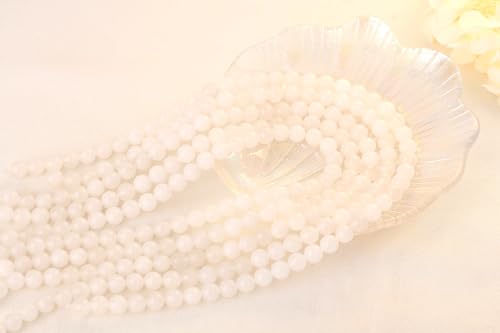 QINJIEJIE 100PCS White Jade Beads 8mm Natural Stone Beads Round Loose Gemstone Bead for Bracelet Beading Crystal Jewelry Making DIY Necklace Earrings 0.32" - color: White Jade, size: 100PCS