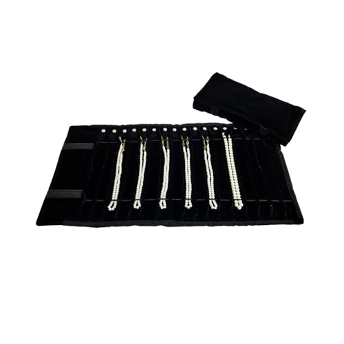 Portable Jewelry Roll Untangled Secure Necklace Travel Storage Bag Displays Holder 16 Chain (Black) - color: Black