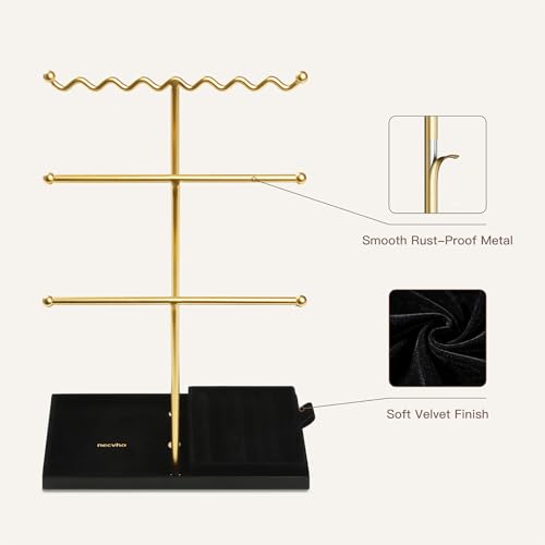 Jewelry Stand Holder Organizer, 3 Tier Bracelet Holder Display with Detachable Velvet Tray, Elegant Jewlery Tower for Display Bracelet, Necklace, Earrings, Rings (Black) - color: Black