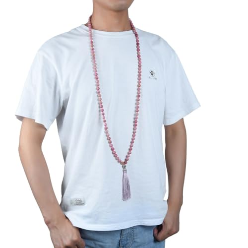 Adabele Premium 108 Mala Beads Malas Necklace - Natural Healing Gemstone Tibetan Buddhist Japa Prayer Meditation Reiki Chakra Stone Quartz Rock Women Men Jewelry - style: Pink Rhodonite
