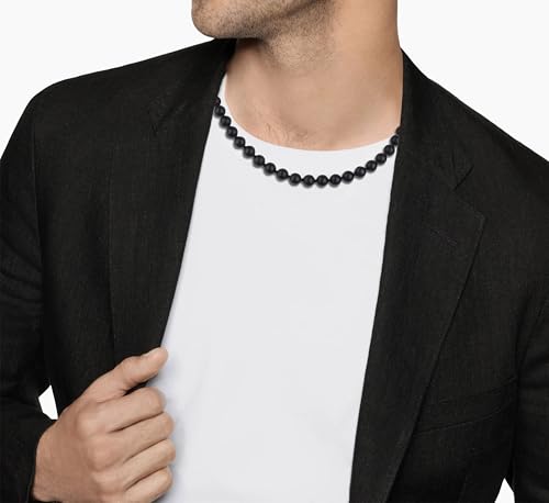 GAVU Hand-knotted Men's Beaded Necklace, Crystal Necklace for Men - color: Matte Onyx, size: 20"