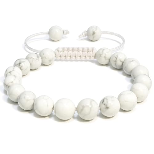 ANAYA AGATE Energy Protection Crystal Handmade Adjustable Bead Bracelet Perfect for Men, Women’s Christmas Gift - Gemstone Healing Stretch Bracelet Pulsera Para Hombre Mujer Stocking Stuffer - color: Howlite