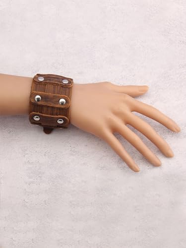 GelConnie Leather Cuff Bracelet Punk Braided Bracelets Rock Leather Wristbands Faux Mens Leather Bracelet Gothic Viking Bangle Adjustable Wrap Bracelet for Women,Men - color: Brown Leather Cuff