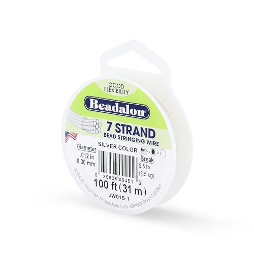 Beadalon 7 Strand Bead Stringing Wire, 0.012 in / 0.30 mm, Silver Color, 100 ft / 31 m - color: Silver, style: .012 in / 0.30 mm , 100 ft / 31 m