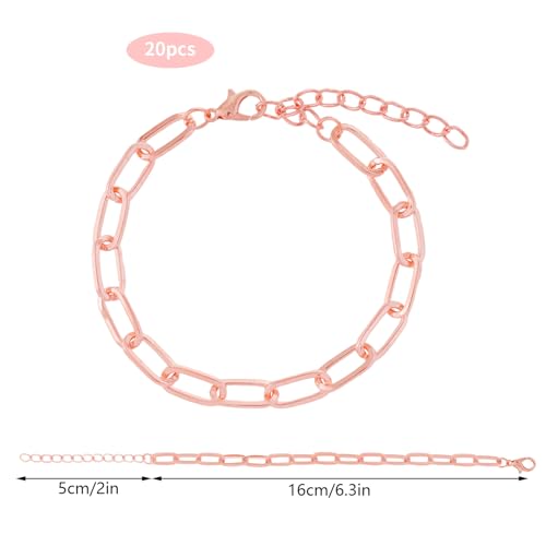 20pcs Chain Bracelets Kit Alloy Link with Lobster Clasps for Christmas DIY Women Jewelry Findings Bracelet Making (Silver & Rose Gold) - color: Silver & Rose Gold