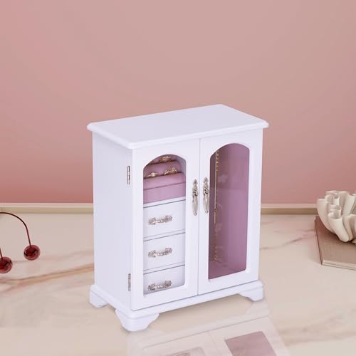 White Jewelry Box,Handle Carving Craft Wooden Jewelry Boxes,With Swivel Hook And Velvet Lining Large Jewelry Box For Women,Suitable As Gift For Friends