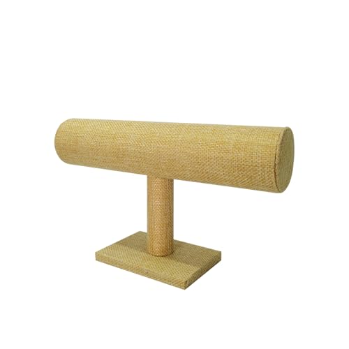 Jewelry Organizer Stand for Women - T-Bar Bracelet, Watch & Hair Tie Storage Display Rack with Travel-Friendly Design (Yellow Linen) - color: Yellow Linen