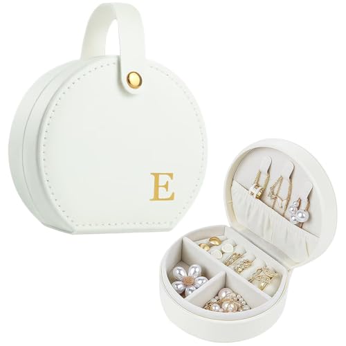 Travel Jewelry Case, Elegant Half-Moon Design with Golden Accents, Detachable Handle, White Personalized Accessory Organizer, Fashion-Forward Gift for Women and Teens(E) - style: E