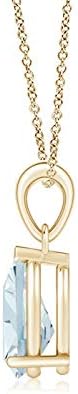 Angara Natural Aquamarine Solitaire Pendant for Women | Pear-Shaped Aquamarine Solitaire Pendant in 14K Solid Gold/Silver/Platinum With 18" Chain | March Birthday, Gemstone Jewelry Gift