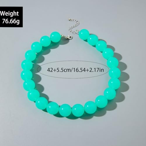 Colorful Chunky Beaded Necklace for Women Acrylic Bead Choker Necklaces Fashion Large Round Beads Necklaces for Women Handmade Summer Jewelry - color: Cyan Beaded Necklace