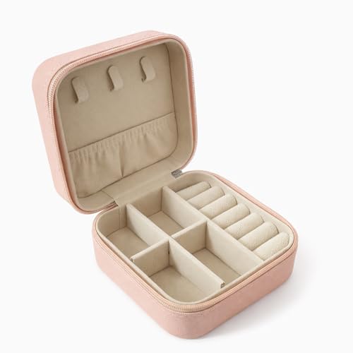 Jewelry Box for Women Girls, Small Travel Jewelry Organizer, Mini Portable Jewelry Storage Case as Small Gifts for Women, Pink
