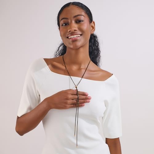Gold Silver Necklace for Women Y Chain Adjustable Gold Long Necklaces Fashion Dainty Jewelry - color: black A