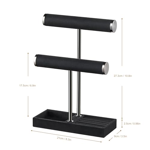 bussdis 2 Tier Bracelet Holder Display - Detachable T Bar Black Velvet Bracelet Holder, Jewelry Holder Organizer for Bracelet, Necklace, Earrings, Rings - color: Black