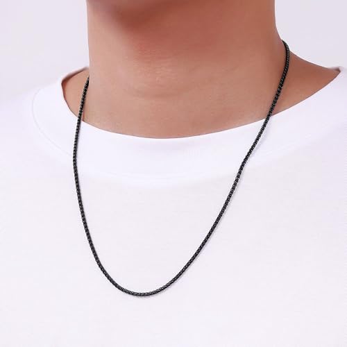Fiusem Black Wheat Chains for Men and Women, 2/2.5/3/4/5mm Stainless Steel Necklace Chain, Mens Necklace Jewelry Gift 16-28 Inch - size: 20 Inches, style: Black 2.5MM